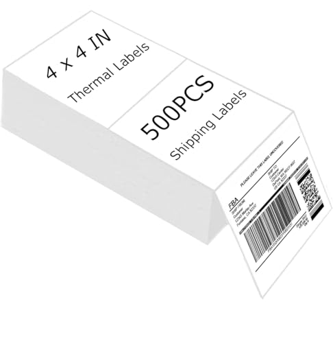 4" x 4" Thermal Labels Printable Shipping Label Stickers with Strong Adhesive, Large White Sticker Square Labels for Mailing, Shipping, Compatible with Most Thermal Printers (4" x 4"-500pcs) - style: 4" X 4"-White-500PCS