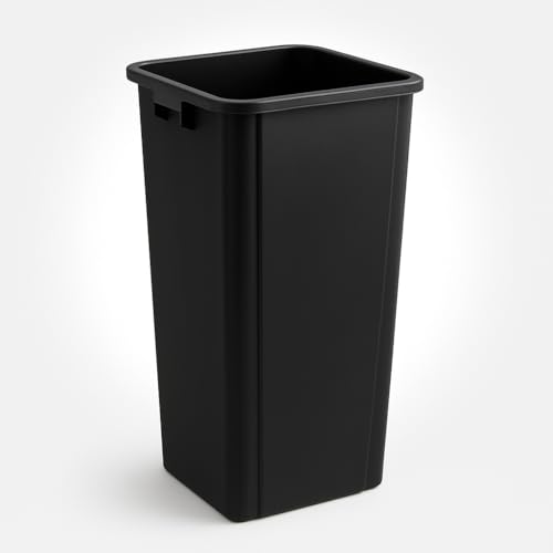 25 Gallon Black Square Plastic Trash Can Heavy Duty | Indoor Outdoor Commercial Waste Container with Optional Lid for Restaurants, Parks, Schools, Public Spaces - color: Black, size: 25 gallon without lid