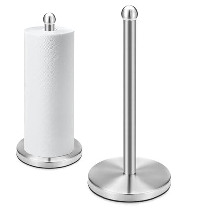 DAWNER Paper Towel Holder Countertop, Freestanding Kitchen Paper Holder Stand, One-Handed Tear, Stainless Steel, Paper Towel Dispenser with Weighted Base for Standard Towel Rolls, Brushed Nickel