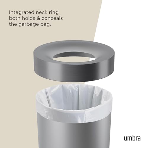 Umbra Vento Kitchen Trash Can, Open Top Bin, 16.5 Gallon, Grey/Nickel - color: Grey/Nickel
