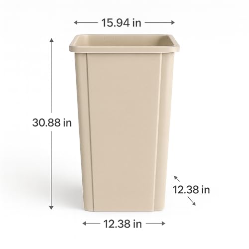 23 Gallon Beige Square Plastic Trash Can Heavy Duty | Indoor Outdoor Commercial Waste Container with Optional Lid for Restaurants, Parks, Schools, Public Spaces - color: Beige, size: 23 gallon without lid