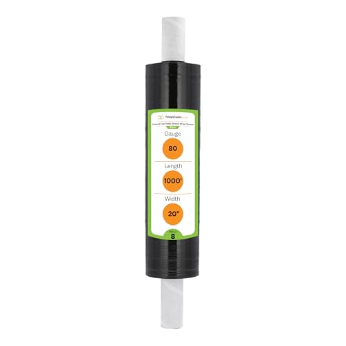 PSBM Dark Black Stretch Wrap with Handles, 8 Rolls 20 Inch x 1000 Feet 80 Gauge Heavy Duty Clear Plastic Wrap Industrial Strength Shrink Film for Moving, Packing & Shipping - size: 8 Rolls, style: Black