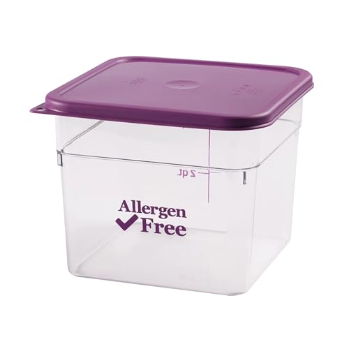 Cambro 6SFSCW441 Camwear Square 6 Quart Clear with Purple Allergy-Free Logo and graduations Case of 6