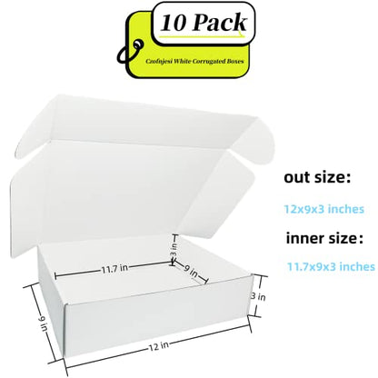 12x9x3 inches Small White Mailers Boxes Set of 10 - size: 12x9x3 inches