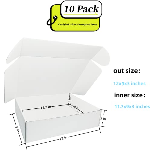 12x9x3 inches Small White Mailers Boxes Set of 10 - size: 12x9x3 inches