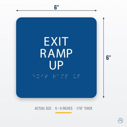 Alpha Dog Exit Ramp Up Sign, 6x6 ADA Braille Sign, Blue - color: Blue, size: Exit Ramp Up