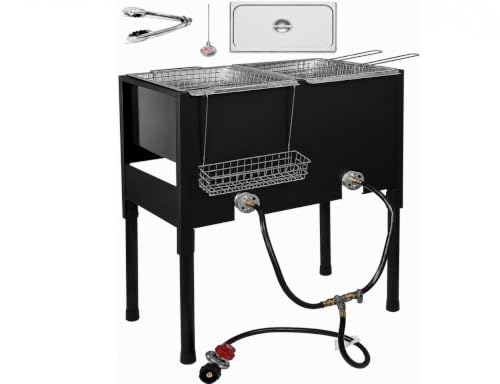 Triple Propane Deep Fryer-3 Basket Stainless Steel Cooker-8 Gal. Oil Capacity-32 QT.-Outdoor Fish Fry/Turkey/Chicken Wings Deep Fryer-148,000 BTU with Hose and Regulator-Ideal for Home & Commercial