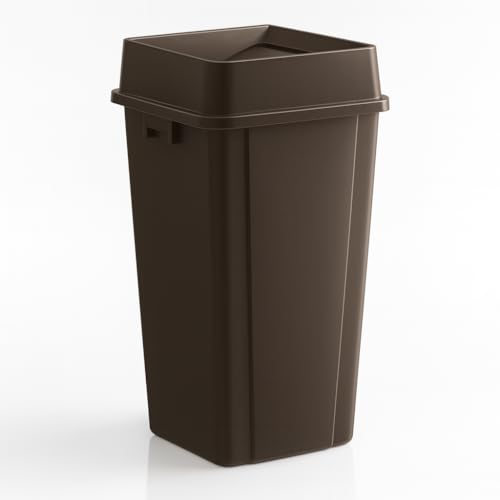 1 Pack Brown 25 Gallon Square Commercial Trash Can with Lid, Heavy Duty Plastic Waste Bin with Venting Channels and Built-in Handles - color: Brown, size: 25 Gallon