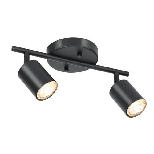 BoostArea LED 2 Light Track Lighting Kit, Black 2 Way Ceiling Spot Lighting, Flexibly Rotatable Light Head for Kitchen, Living Room, Bedroom, GU10 Bulb Not Included - color: 2 Light