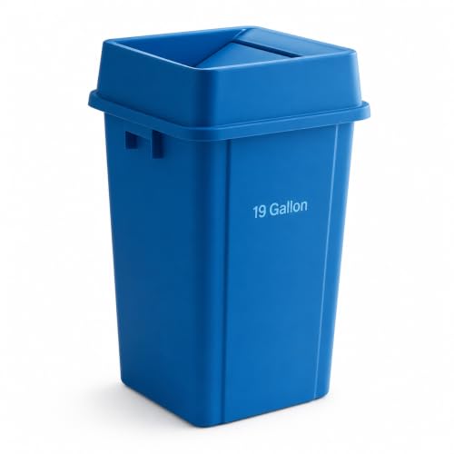 1 Pack Blue 19 Gallon Square Commercial Recycling Bin with Lid, Heavy Duty Plastic Recycle Container with Venting Channels and Built-in Handles - color: Blue, size: 19 Gallon