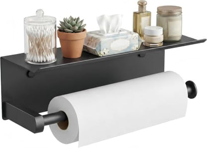 FORIOUS Wall Mount Paper Towel Holder with Shelf for Kitchen, Matte Black - color: Matte Black