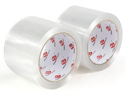 BOMEI PACK 3" Clear Wide Packing Tape 2 Rolls, Total 110Y - 3 inch x 55 Yards, 2.4 mil Thick, Heavy Duty 3 Inch Wide Packaging Tape for Shipping, Mailing, Moving & Storage