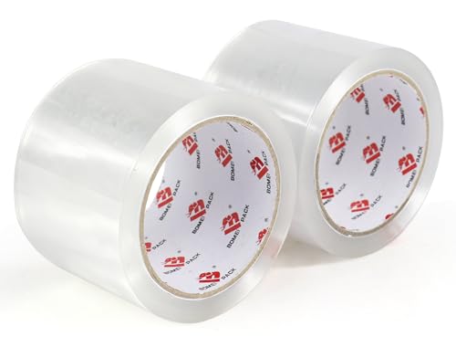 BOMEI PACK 3" Clear Wide Packing Tape 2 Rolls, Total 110Y - 3 inch x 55 Yards, 2.4 mil Thick, Heavy Duty 3 Inch Wide Packaging Tape for Shipping, Mailing, Moving & Storage