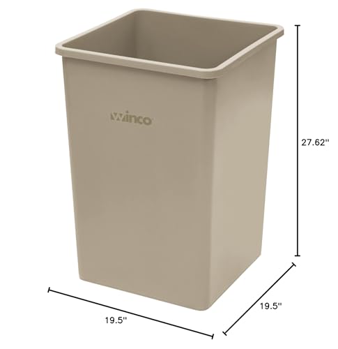 Winco 35 Gallon Beige Commercial Square Plastic Trash Can - color: Beige, size: 35 Gallon