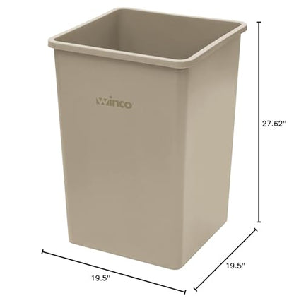 Winco 35 Gallon Beige Commercial Square Plastic Trash Can - color: Beige, size: 35 Gallon