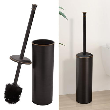 BESy Toilet Brush and Holder, Toilet Cleaner Bowl Set with Two Brush with Extra Long Handle, Durable Bristles Toilet Scrubber and Covered Holder, Drip-Proof Stainless Steel Oil Rubbed Bronze - color: Oil Rubbed Bronze