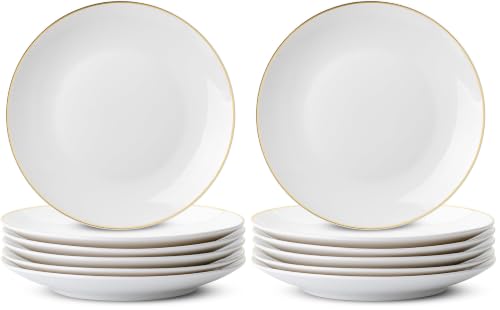 BTaT- White Dessert Plates with Gold Rim, Set of 6, 8" Round, Porcelain, Elegant Style, Dinner Plates (Pack of 2) - color: White with Gold rim, size: 8 inch, Set of 6 (Pack of 2)