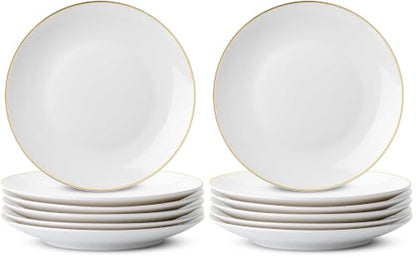 BTaT- White Dessert Plates with Gold Rim, Set of 6, 8" Round, Porcelain, Elegant Style, Dinner Plates (Pack of 2) - color: White with Gold rim, size: 8 inch, Set of 6 (Pack of 2)