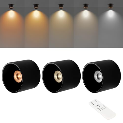 5CCT LED Ceiling Spotlight CRI 97+ Modern Cylinder Light Ceiling Mount - color: Black, size: 3 Pack – Adjustable 2700K–6000K