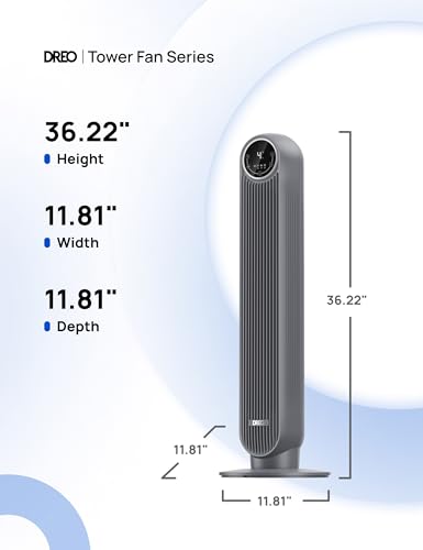 DREO Tower Fan for Bedroom, 25ft/s Velocity, 28dB Ultra Quiet, 4 Speeds - color: Grey, size: 36 inch