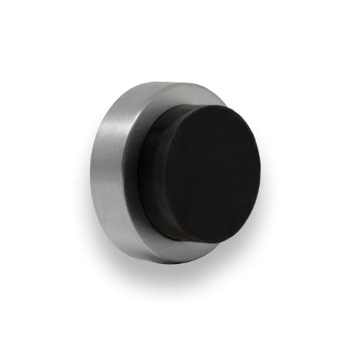 EVI Herrajes | Stainless Steel Door Stop - Adhesive and Screw Fastering - Balck Protective Rubber - Handle Protector 0.94 x 0.55 Inches - color: Stainless Steel - Black Rubber