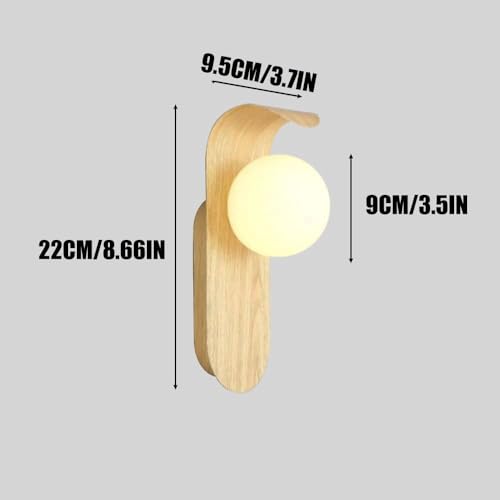 Mid Century Wall Sconce Walnut Texture Glass Globe Wall Lighting Wood Industrial Farmhouse Wall Light Bedside Indoor Retro Industrial Wall Mounted Lamp for Living Room Bedroom Bathroom - color: Log color