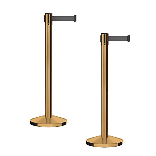 CCW Series RBB-100 Retractable Belt Barrier Stanchions, 2-Pack, Satin Brass - color: Dark Grey, size: 7.5 Foot