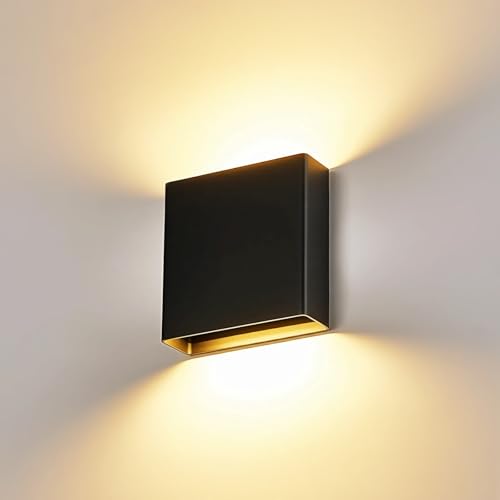 Indoor Outdoor Wall Light, 5%-100% Dimmable, 5 Color Temperature Selectable (2700K-5000K), Modern Wall Sconce for Living Room Porch, IP65 Waterproof, 120V - 277V, CRI90+, ETL FCC Certified - color: Black, size: 1pack