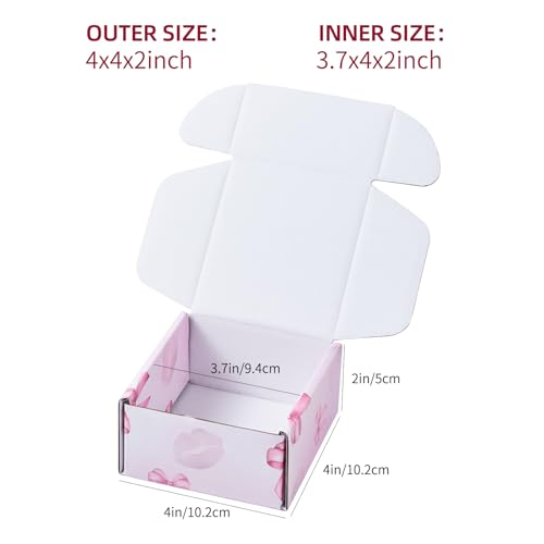 Bow Pink Shipping Boxes Pack of 25, 4x4x2 inches Gift Boxes Small Cardboard Corrugated Mailer Shipping Boxes for Small Business(5 patterns) - color: Bow Boxes, size: 4x4x2in