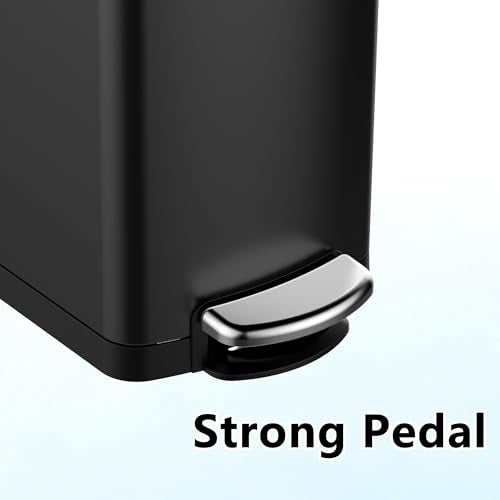 8 gal Slim Stainless Steel Trash Can Soft-Close Lid Removable Bucket, Black - color: Black