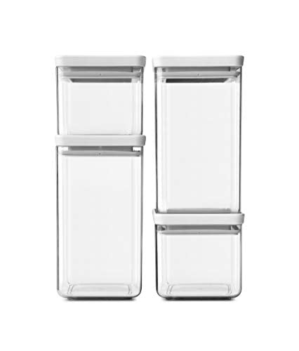 Brabantia Tasty+ 4pc Stackable Food Canisters Set (Light Gray) 2x 0.7qt & 2x 1.7qt BPA-Free Space-Saving Jars with Silicone Seal Lids for Freshness - color: Light Grey, size: Set of 4: 2x 0.7 qt & 2x 1.7 qt