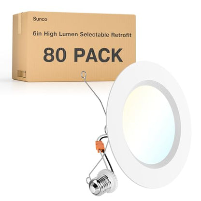 Sunco 80 Pack 6 Inch Retrofit LED Recessed Lights, 5CCT, 15W=120W Dimmable - size: 80 Pack