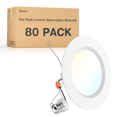 Sunco 80 Pack 6 Inch Retrofit LED Recessed Lights, 5CCT, 15W=120W Dimmable - size: 80 Pack