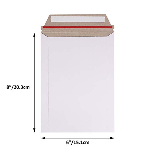 zmybcpack 100 Pack 6X8 inch Self Seal Photo Document Mailers Stay Flat White Cardboard Envelopes White Photography Mailers for CD, Photos, Document - size: 100 Pack 6X8 inch