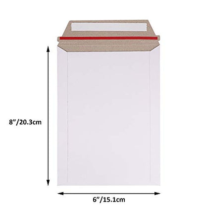 zmybcpack 100 Pack 6X8 inch Self Seal Photo Document Mailers Stay Flat White Cardboard Envelopes White Photography Mailers for CD, Photos, Document - size: 100 Pack 6X8 inch