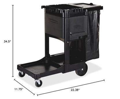 Rubbermaid Commercial Products Executive Series Janitorial and Housekeeping Cleaning Cart with Locking Cabinet, Wheeled with Zippered Black Vinyl Bag, Black, 38.4" H x 21.8" W x 46" L - style: Lockable - Black