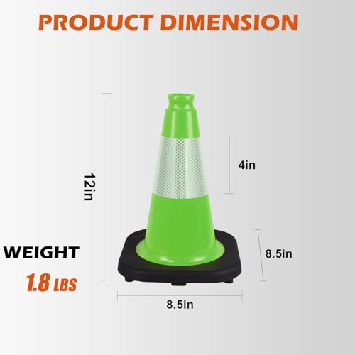 4-Pack 12" Green Cones - Reflective for Road/Construction - color: Green, size: 12inch