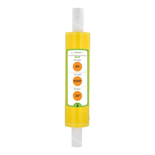 PSBM Dark Yellow Stretch Wrap with Handles 4 Rolls 20 Inch x 1000 Feet 80 Gauge, Heavy Duty Plastic Wrap Industrial Strength Shrink Film for Moving, Packing & Shipping - size: 4 Rolls, style: Yellow
