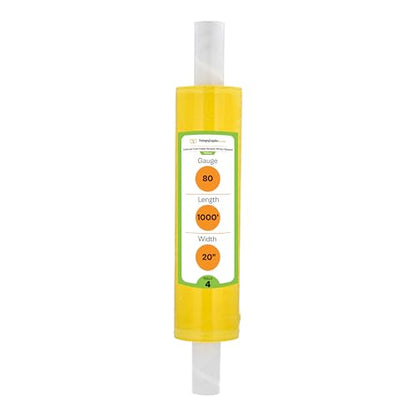 PSBM Dark Yellow Stretch Wrap with Handles 4 Rolls 20 Inch x 1000 Feet 80 Gauge, Heavy Duty Plastic Wrap Industrial Strength Shrink Film for Moving, Packing & Shipping - size: 4 Rolls, style: Yellow