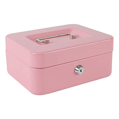 xydled Medium Cash Box with Lock, Metal Money Box, Steel Money Box, Pink - color: Pink, size: Medium