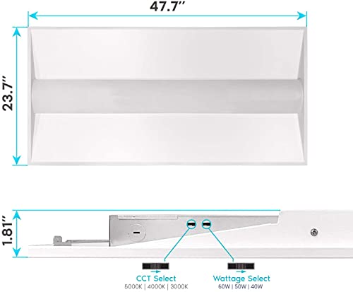 2x4 FT Center Basket LED Troffer Panel Light, 40/50/60W, 3 Color Options 3000K | 4000K | 5000K, Dimmable Drop Ceiling Lights, 5000/6250/7500 Lumens, Damp Rated, 120-277V, Premium (4 Pack) - size: 2X4 Troffer - 4 Pack