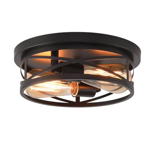 Black Flush Mount Ceiling Light,Hallway Light Ceiling Mount,Industrial Vintage Metal Cage Close to Ceiling Lights for Kitchen,Farmhouse,Bedroom - color: Circular ceiling light, size: 1 PACK