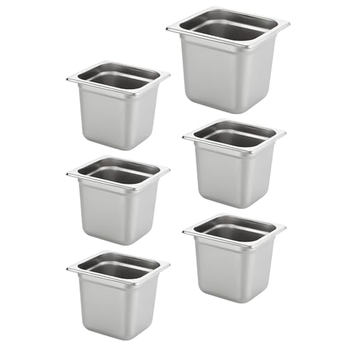 HECMAC 6 Pack Anti-Jam Hotel Pans, 1/6 Size 6 Inch Deep, Commercial Stainless Steel Chafing Steam Table Pan, Catering Storage Metal Food Pan, 23 Gauge - size: 1/6 Size, 6" Deep