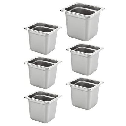 HECMAC 6 Pack Anti-Jam Hotel Pans, 1/6 Size 6 Inch Deep, Commercial Stainless Steel Chafing Steam Table Pan, Catering Storage Metal Food Pan, 23 Gauge - size: 1/6 Size, 6" Deep