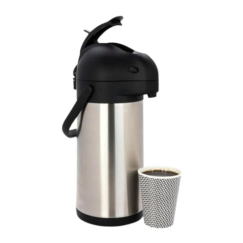 Restaurantware 3L Stainless Steel Coffee Dispenser - Met Lux Airpot Coffee Dispenser with Pump, Insulated Beverage Urn - Hot Drink Server Heat Retaining Silver for Hot Cocoa, Office, Events - size: 101.4 Ounces