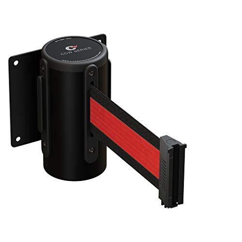 Crowd Control Warehouse - CCW Series WMB-125 Fixed Wall Mount Retractable Belt Barrier - 11 Foot, Black/Red Stripe Belt with Black Steel Case - color: Black/Red Stripe, size: Solid Color