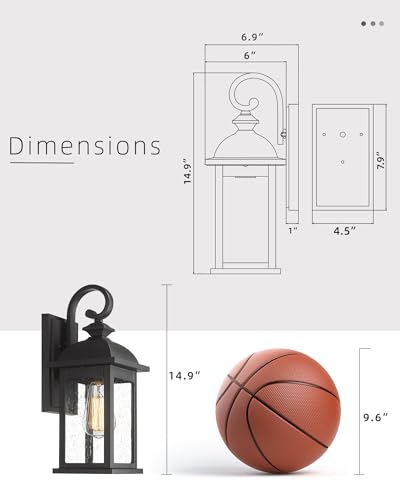 FEMILA Outdoor Wall Sconce, 15" Matte Black Seeded Glass Outdoor Sconce Lights, Front Porch Light Fixtures Wall Mount, Garage Lights for Patio, Entryway, Garden, E26 Base, 4FD54B BK - color: Matte Black, Seeded Glass, size: 15", Single Unit