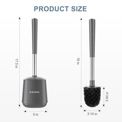 SetSail Toilet Brush and Holder, Self Closing Lid Toilet Bowl Brushes Holder and Extra Long Handle Ventilated Toilet Brush Set for Bathroom Cleaning, Nylon Bristles, Grey - color: Gray, size: 1 pack