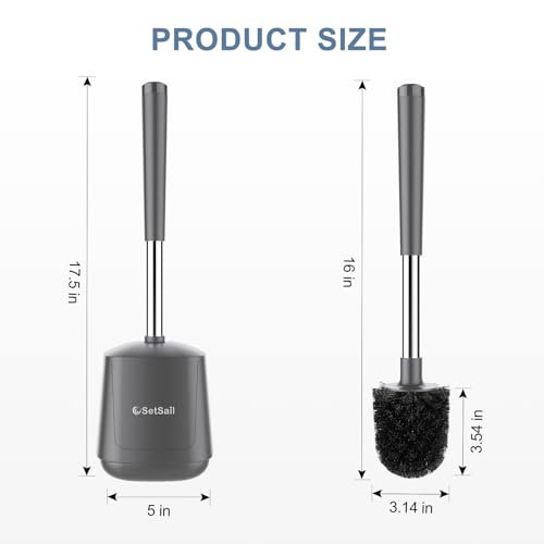 SetSail Toilet Brush and Holder 3 Pack, Self Closing Lid Toilet Bowl Brushes Holder Extra Long Handle Ventilated Toilet Brush Set for Bathroom Cleaning, Nylon Bristles, Grey - color: Gray, size: 3 packs