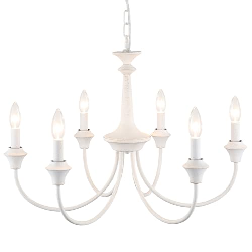 6 Light French Country Chandelier White Chandelier Pendant Light Fixture - color: 6 Light-Antique White